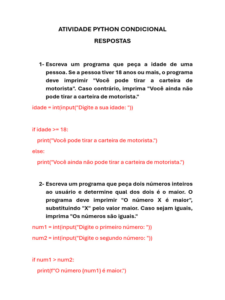 Exercícios de Condicionais em Python | PDF