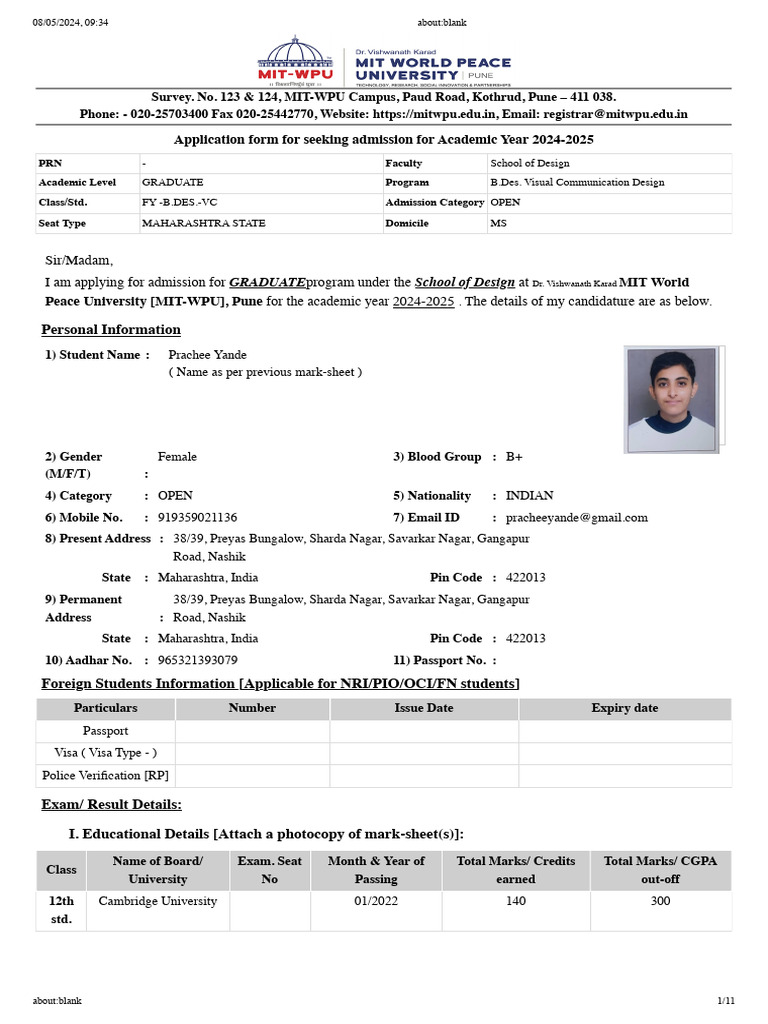 MIT-WPU Admission Application 2024-25 | PDF | Drugs