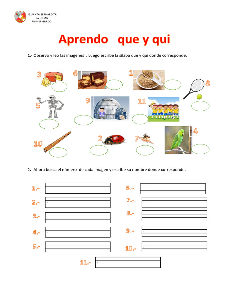 1.-Observo y Leo Las Imágenes - Luego Escribe La Silaba Que y Qui Donde ...