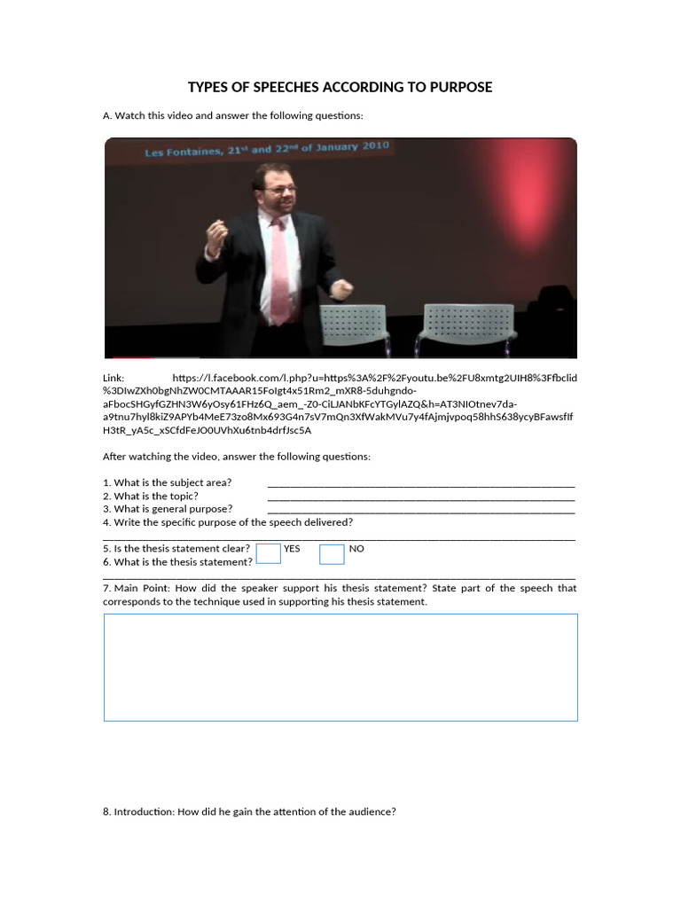 TYPES OF SPEECHES ACCORDING TO PURPOSEentertainmentspeech | PDF