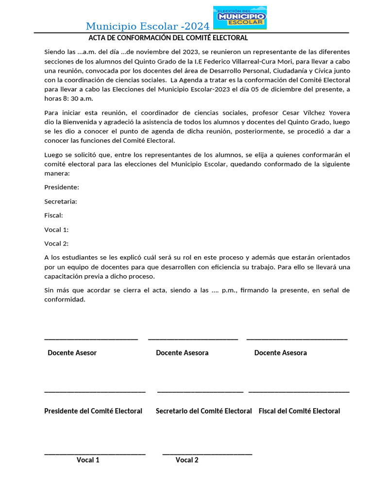 Acta de Conformación Del Comité Electoral 2023 | PDF