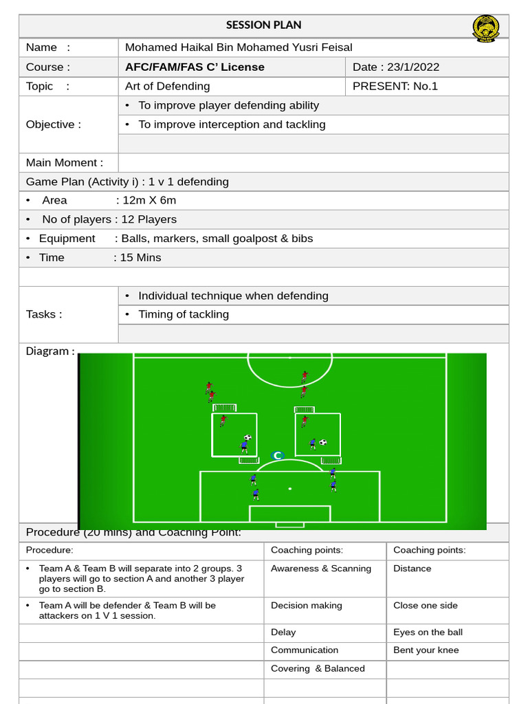 Art of Defending Session Plan | PDF | Team Sports | Sports