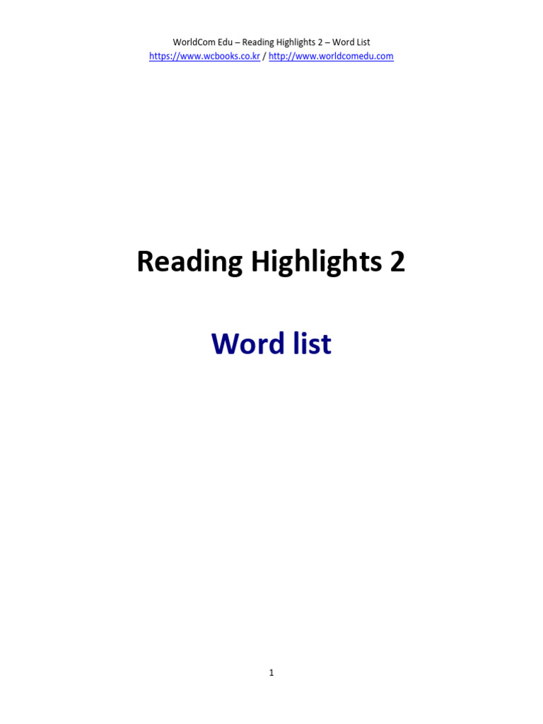 WorldCom Edu Reading Highlights Word List | PDF