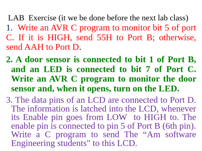 AVR C Programming Lab Exercises | PDF