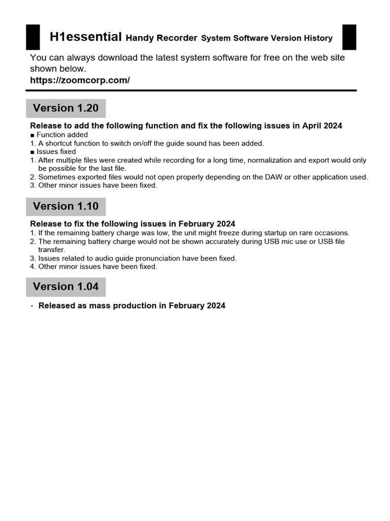 H1e - System Software Version History - 120 - en | PDF | Computers ...