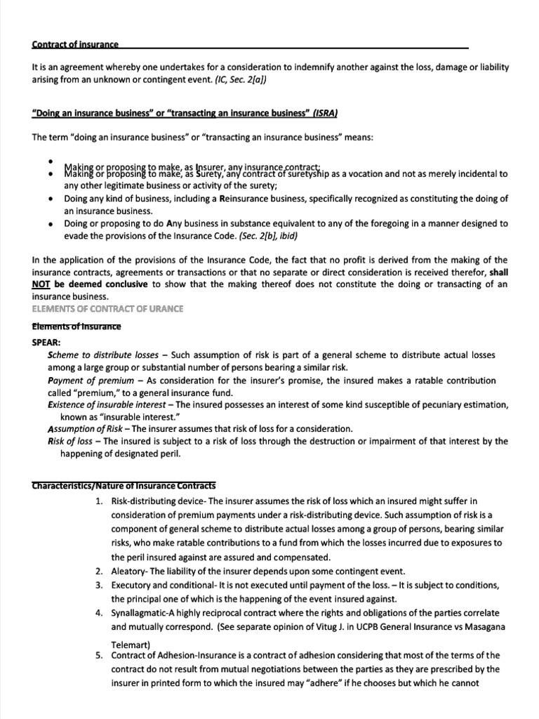 Insurance Contract Overview and Elements | PDF | Insurance | Assignment ...