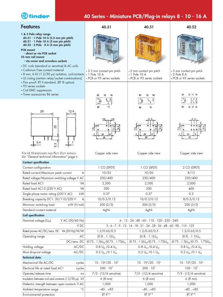 Finder 40.31 Relay Datasheet | PDF | Relay | Electrical Connector