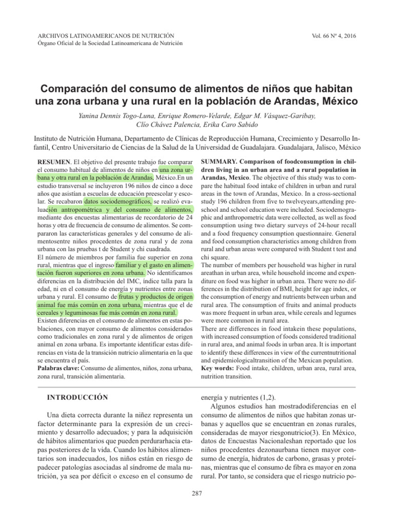 Consumo Infantil Urbano vs Rural en Arandas | PDF | Alimentos | Nutrición