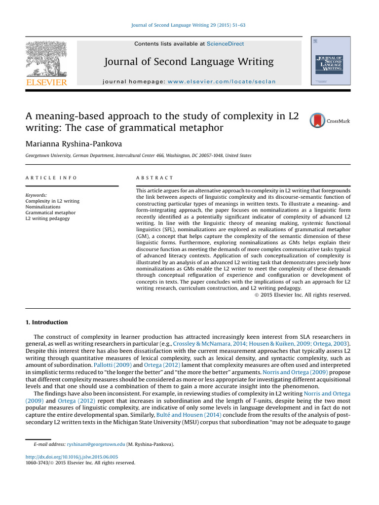 Grammatical Complexity in L2 Writing | PDF | Linguistics | Semantics