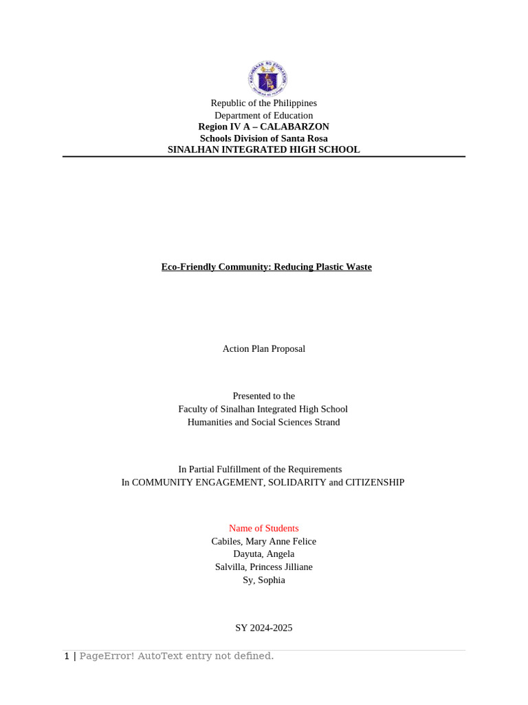 Parts Of Community Action Plan Cesc