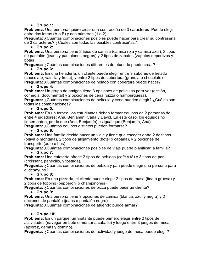 Ejercicios de combinaciones para primaria | PDF