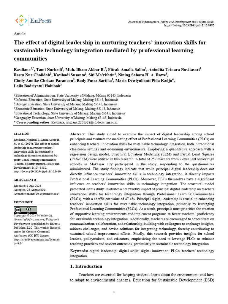 The effect of digital leadership in nurturing teachers innovation