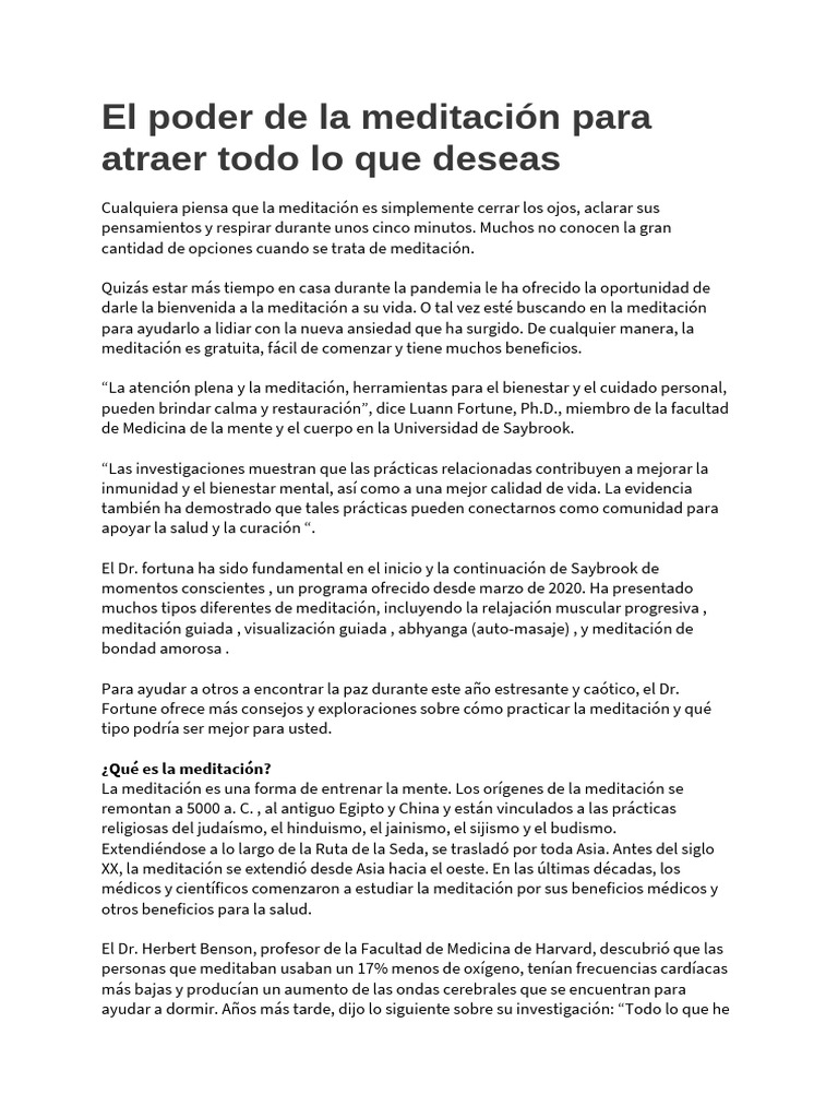 El Poder de La Meditación para Atraer Todo Lo Que Deseas | PDF ...