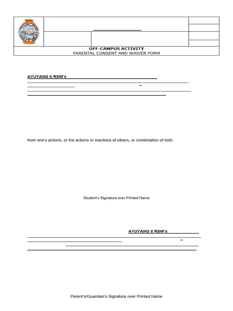 Agency Visit Off Campus Activity Waiver and Parental Consent | PDF