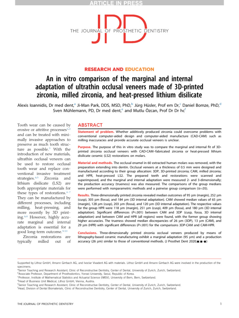 IOANNIDIS - Ultrathin Occlusal Veneers | PDF | Dentistry Branches