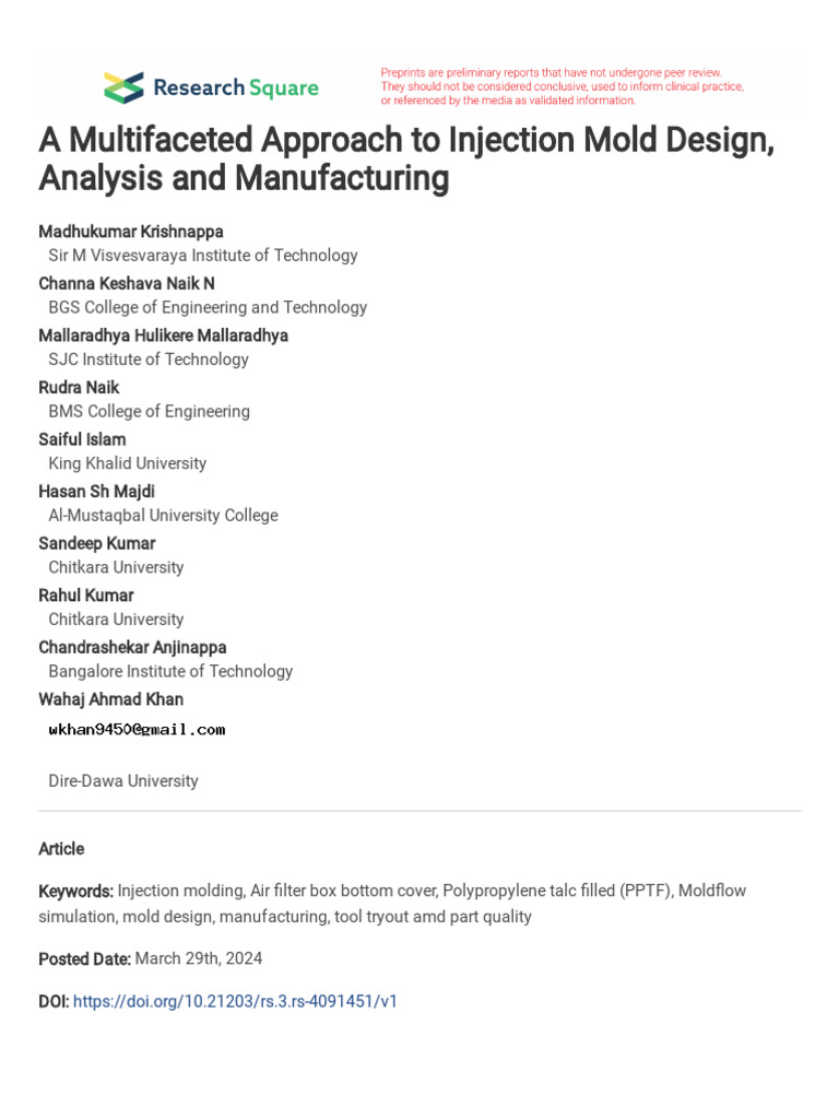 Injection Mold Design for Air Filters | PDF | Simulation | Polymers