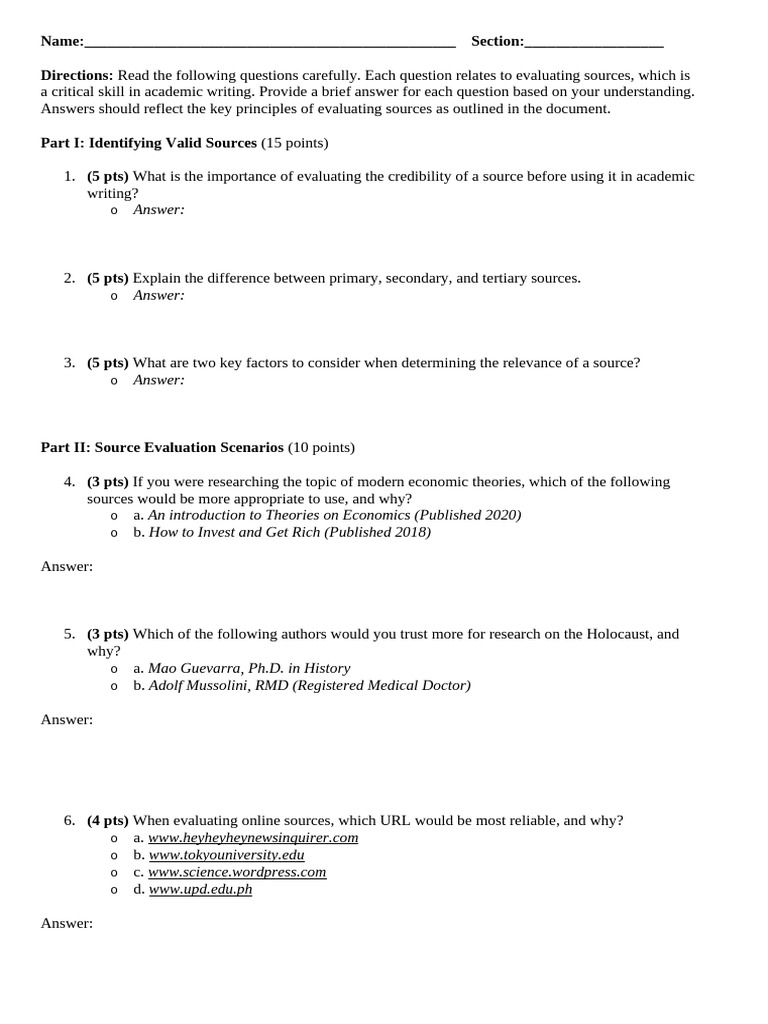Source Evaluation Guide for Students | PDF