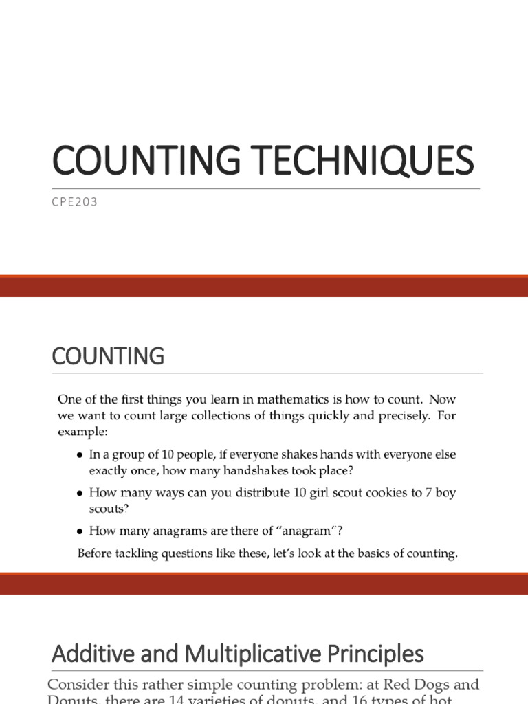 Counting Techniques: Additive & Multiplicative Principles | PDF
