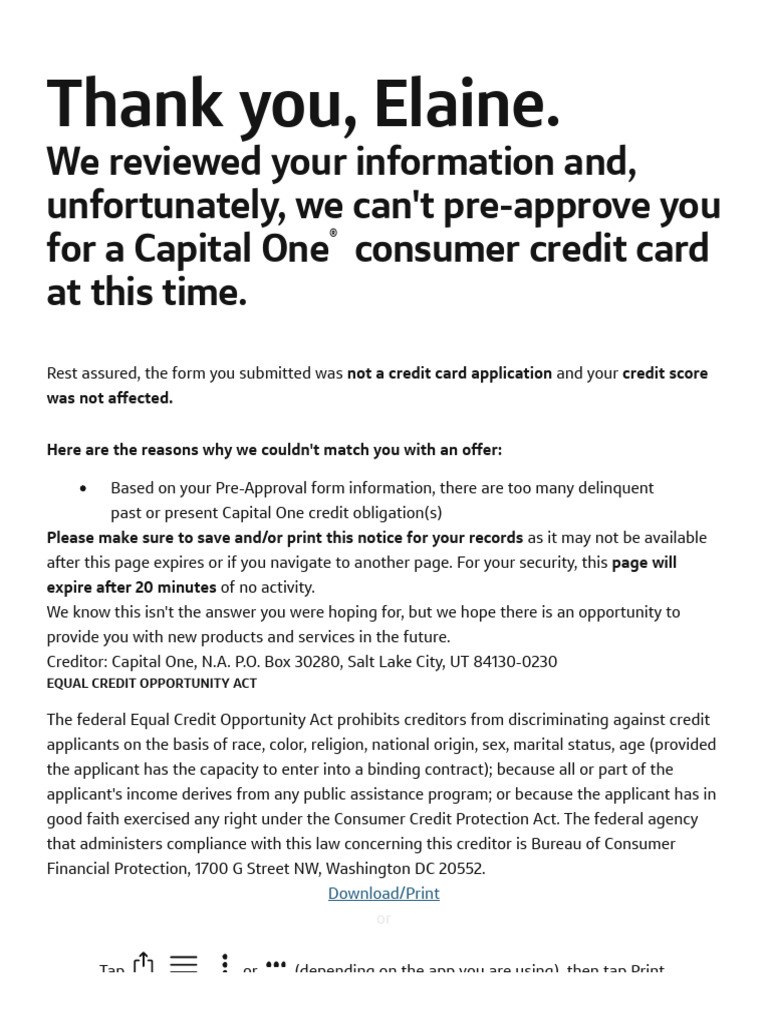 Get Pre-Approved For A Capital One Credit Card | PDF