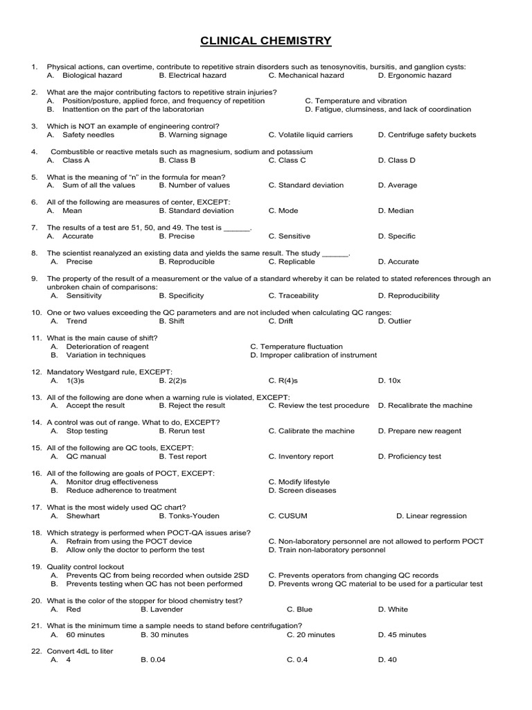MTLE Clinical Chemistry Practice Test | PDF | Thyroid Stimulating ...
