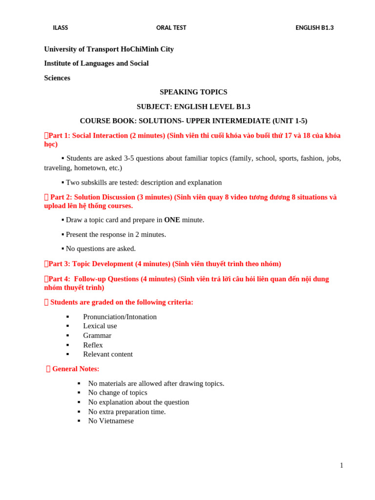 B1.3 - Oral Test - Part 1+2 - Cá Nhân | PDF | Human Communication