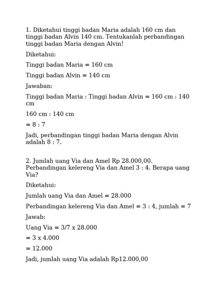Perbandingan Tinggi Badan Maria dan Alvin | PDF