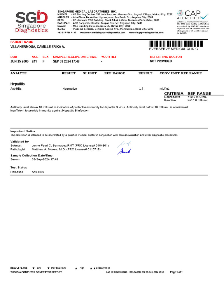 Hepatitis B Anti-HBs Lab Report | PDF | Hepatitis | Viral Diseases
