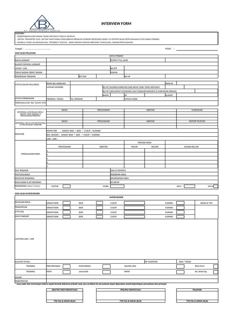 Formulir Wawancara Karyawan Baru | PDF
