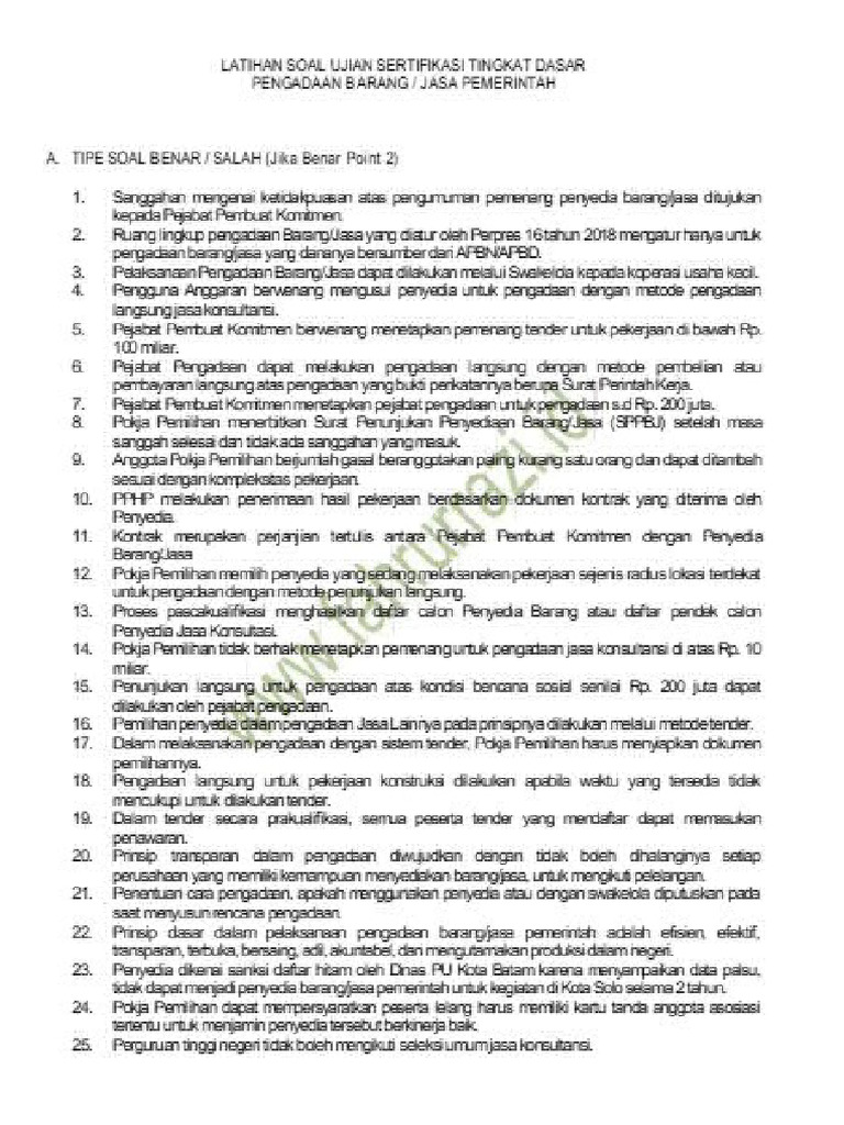 Soal Pelatihan Ppbj Pdf
