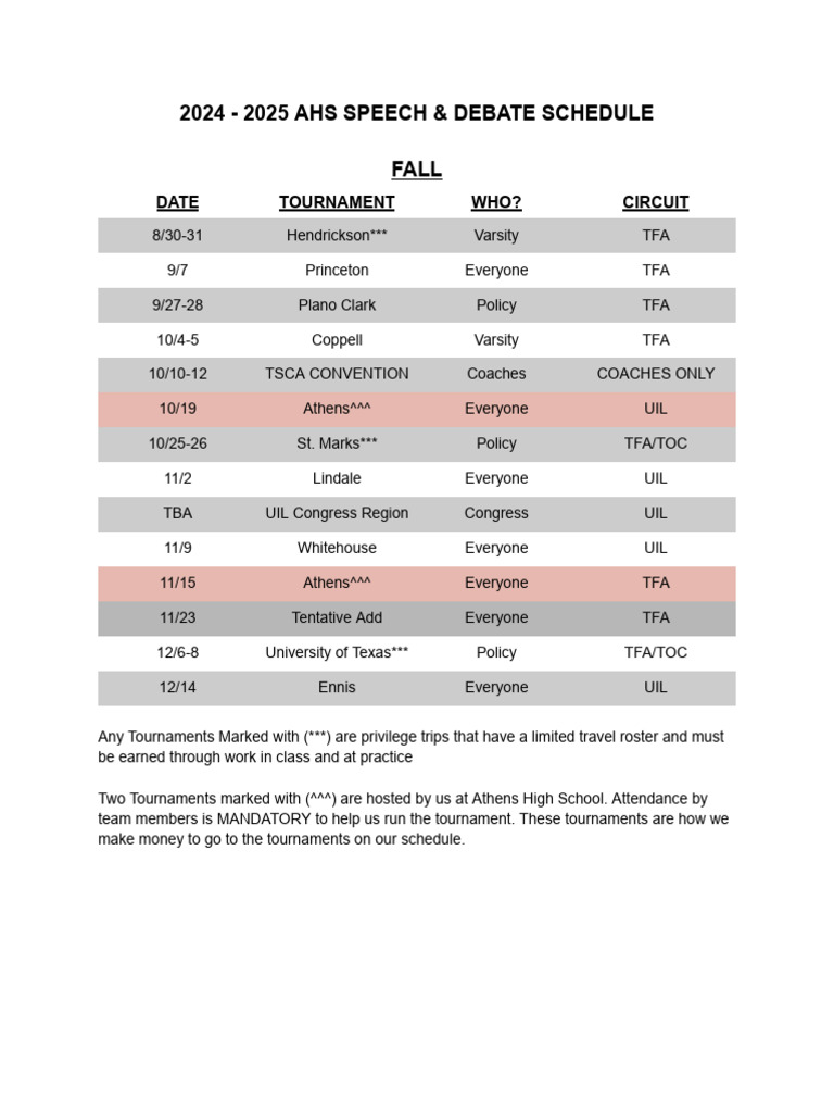 AHS 2024-2025 Speech & Debate Schedule | PDF | Educational ...