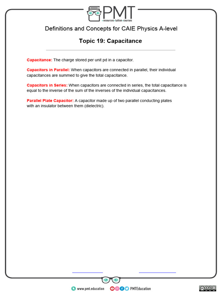 Definitions topic 19 capacitance caie physics a level pdf