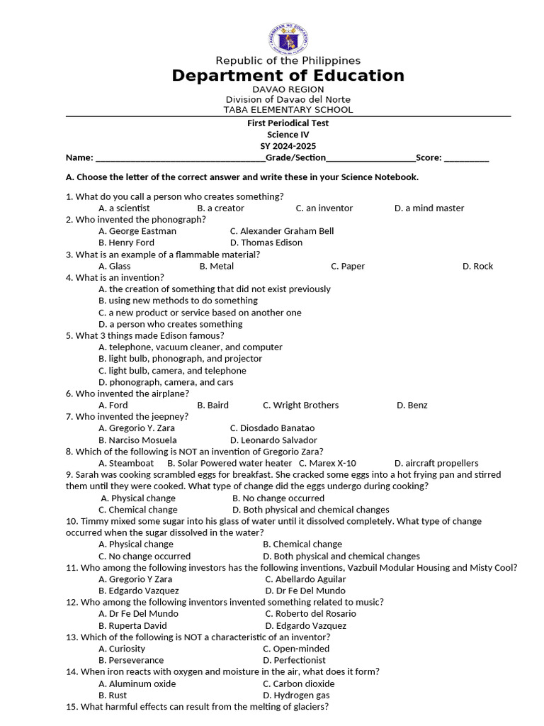 First Periodical Test SCIENCE 4 | PDF | Waste | Pollution