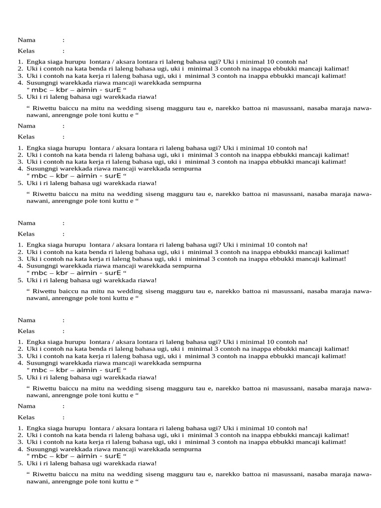 Contoh Kalimat Bahasa Lontara | PDF