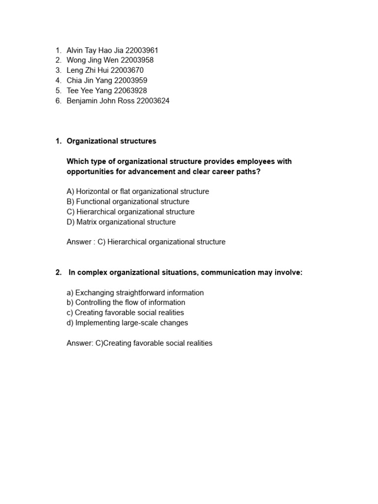 Group 17 Quiz Questions | PDF | Organizational Structure | Communication