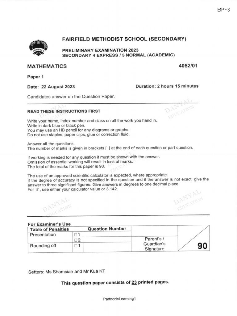 Math Prelims 2023: Fairfield Methodist | PDF | Mathematics
