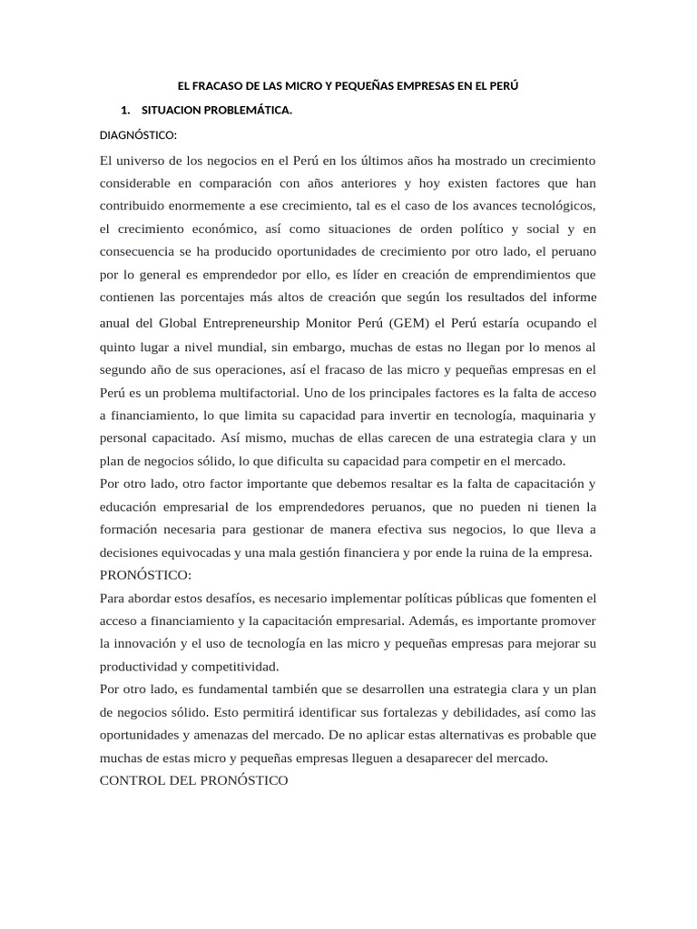 EL FRACASO DE LAS MICRO Y PEQUEÑAS EMPRESAS EN EL PERÚ (Situación ...