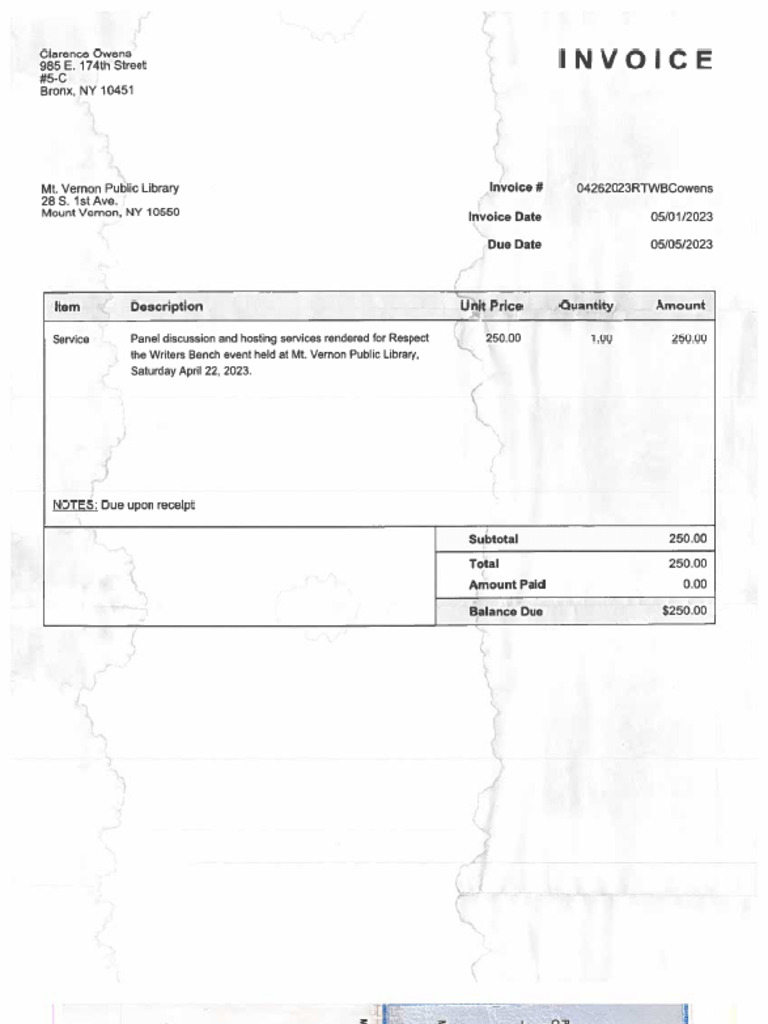 Clarence Owens Replacement Check | PDF