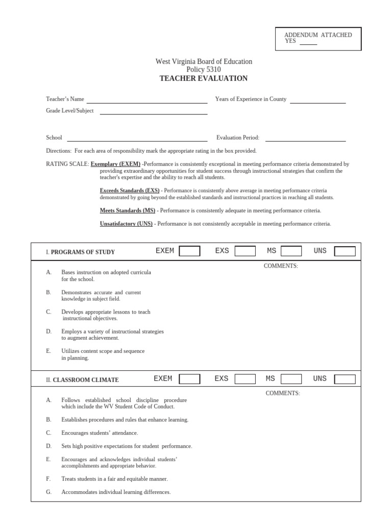 West Virginia Teacher Evaluation Form | PDF | Teachers | Learning