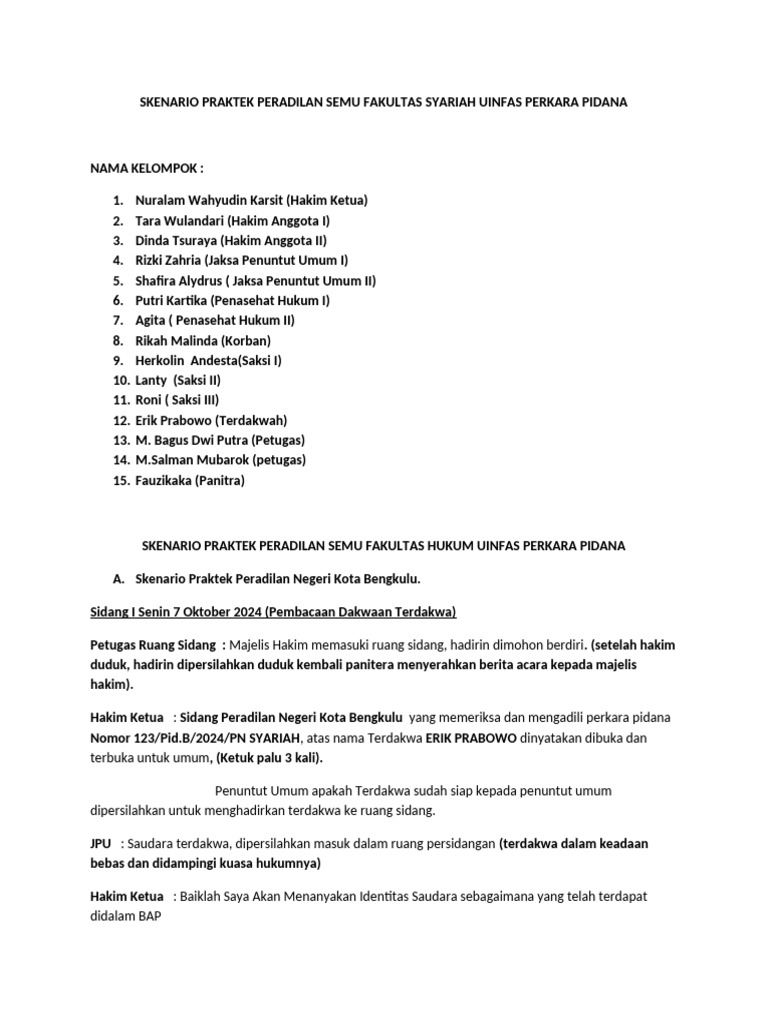 Skenario Peradilan Semu Kasus Pidana UINFAS | PDF | Ilmu Sosial