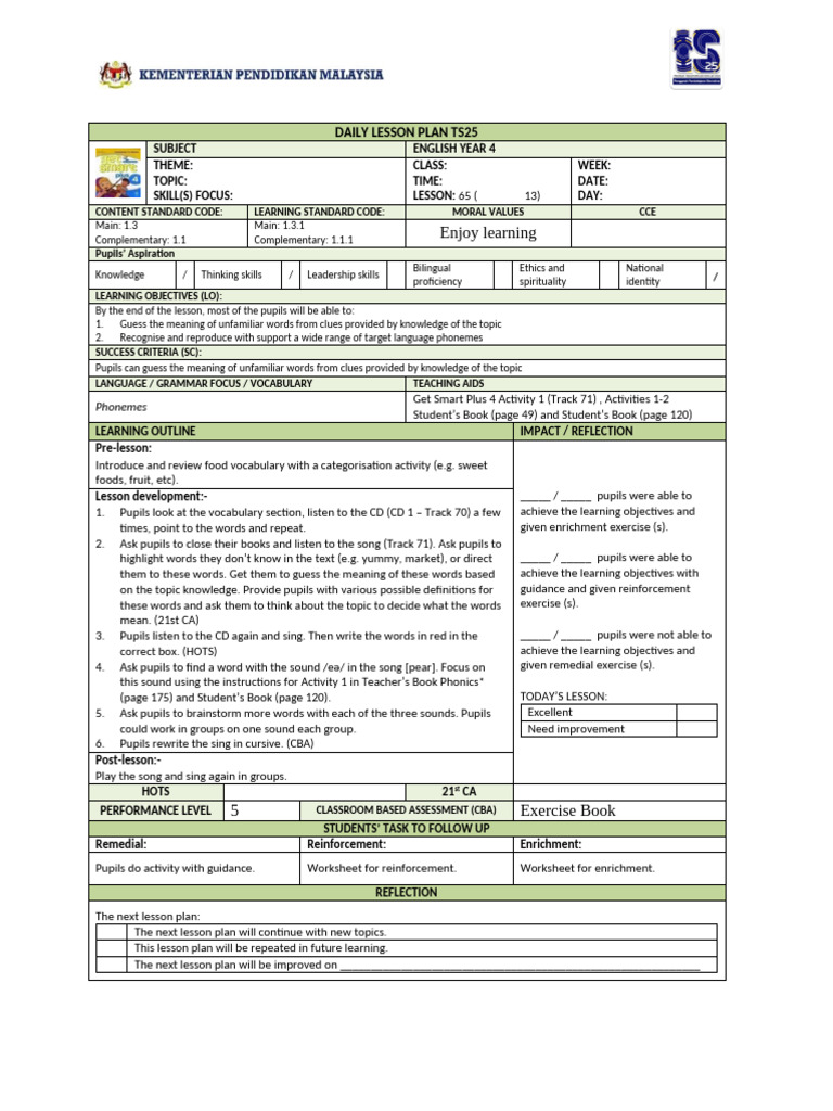 9.5 Bi Y4 TS25 Module 5 (LP65-80) | PDF | Lesson Plan | Learning