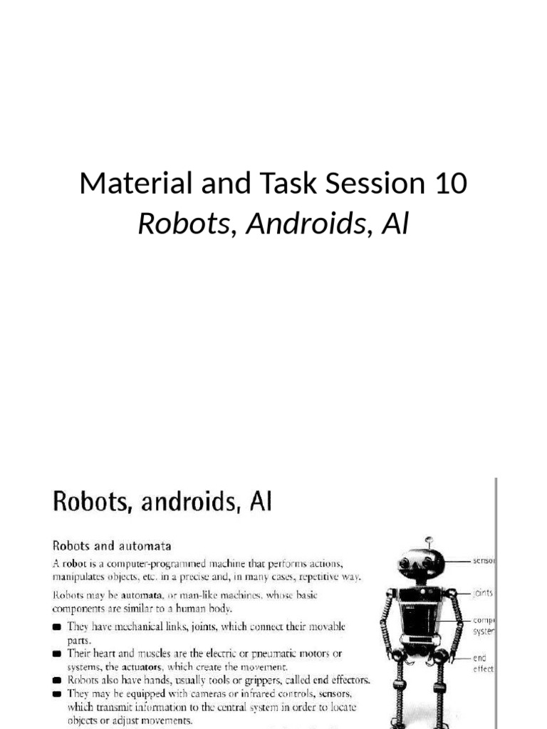Material and Task 10 - Robots, Android, Al | PDF