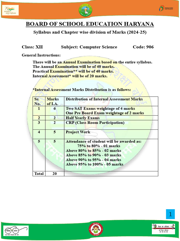 Computer Science Syllabus Class XII 2024-25 | PDF | Computer Network ...