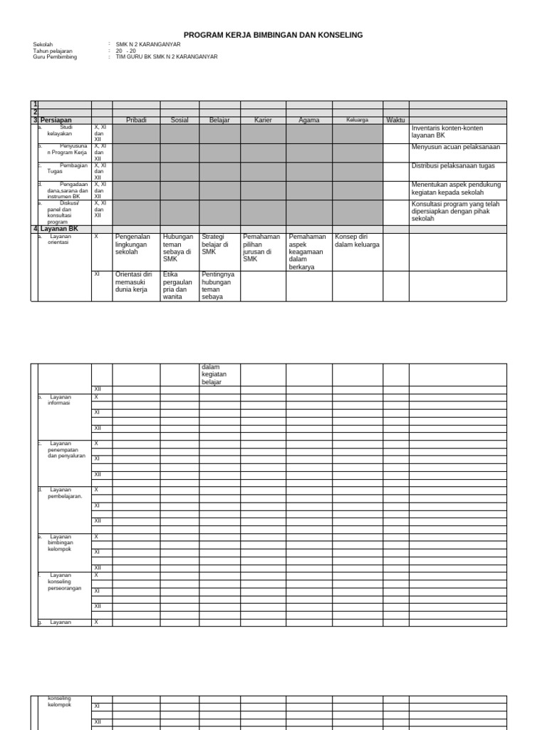 Program Kerja BK SMK N 2 Karanganyar | PDF