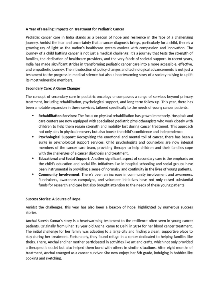 Impacts On Treatment For Pediatric Cancer | PDF | Physical Therapy ...