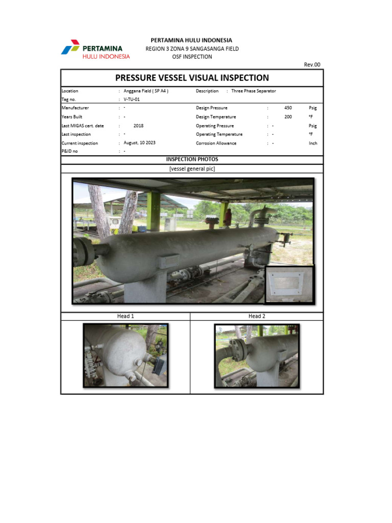 Three Phase Separator Inspection Report | PDF | Pressure | Atmosphere