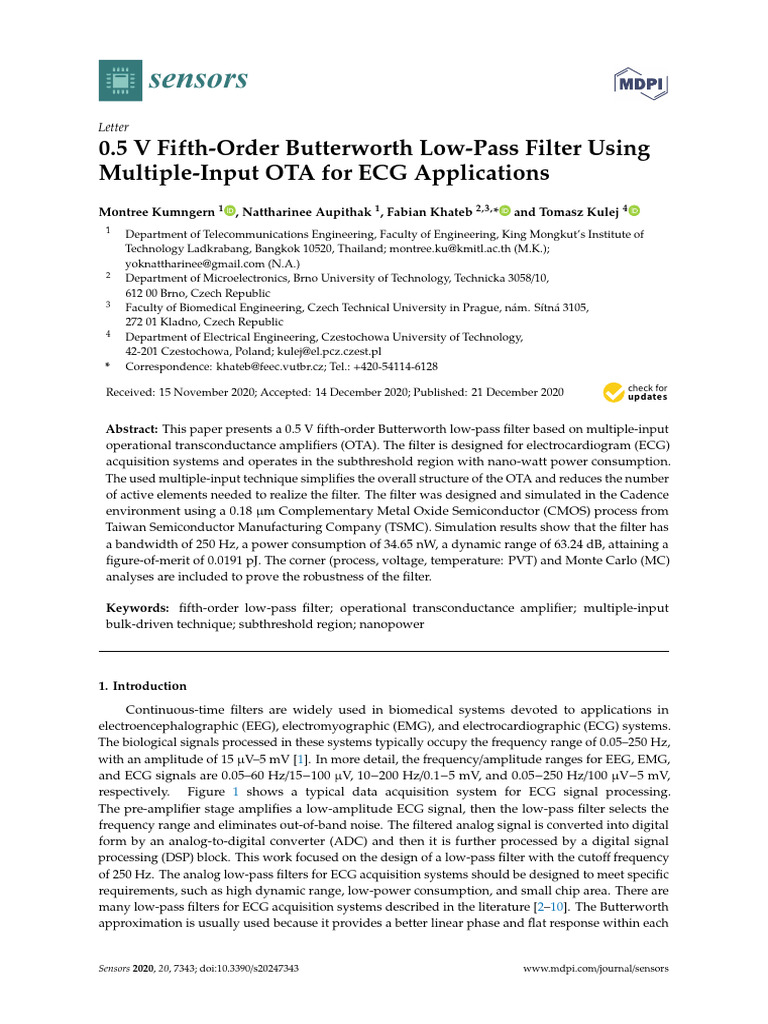 0.5V ECG Low-Pass Filter Design | PDF | Mosfet | Electronic Filter