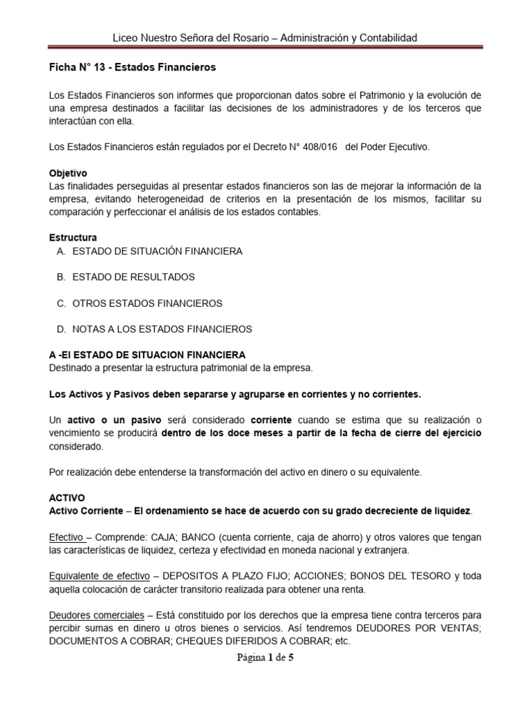 Ficha Ndeg 13 - Estados Financieros | PDF | Contabilidad | Estado ...