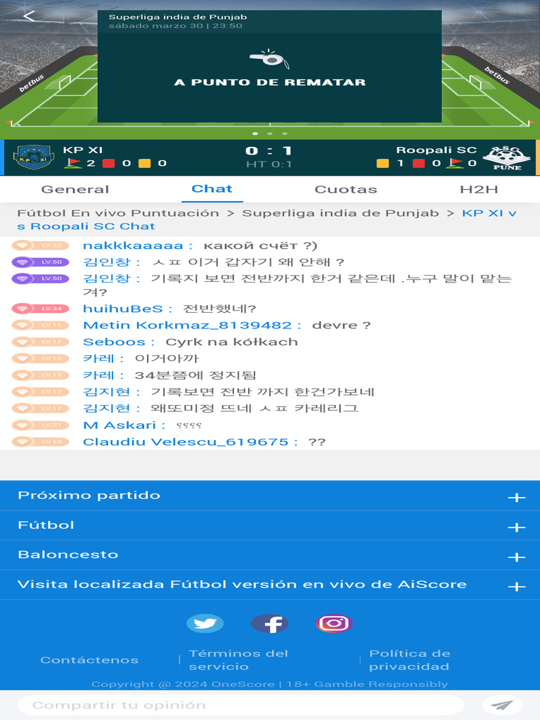 Chats 20240330 KP XI Vs Roopali SC - AiScore | PDF