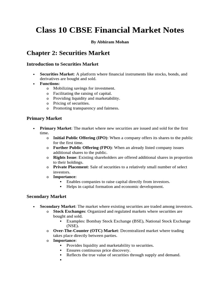 Class 10 Financial Market Overview | PDF | Securities (Finance) | Stocks