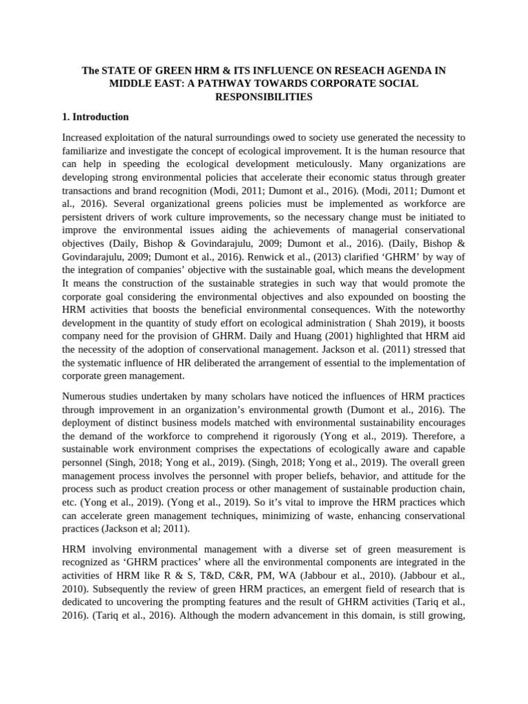 Green HRM in Middle East: CSR Impact | PDF | Human Resource Management ...